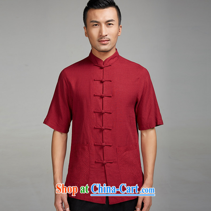 De wind turbine hall on Stanley 2015 new cotton summer the commission of Chinese short-sleeve Ethnic Wind hand-tie Chinese clothing red M, de-tong, and shopping on the Internet