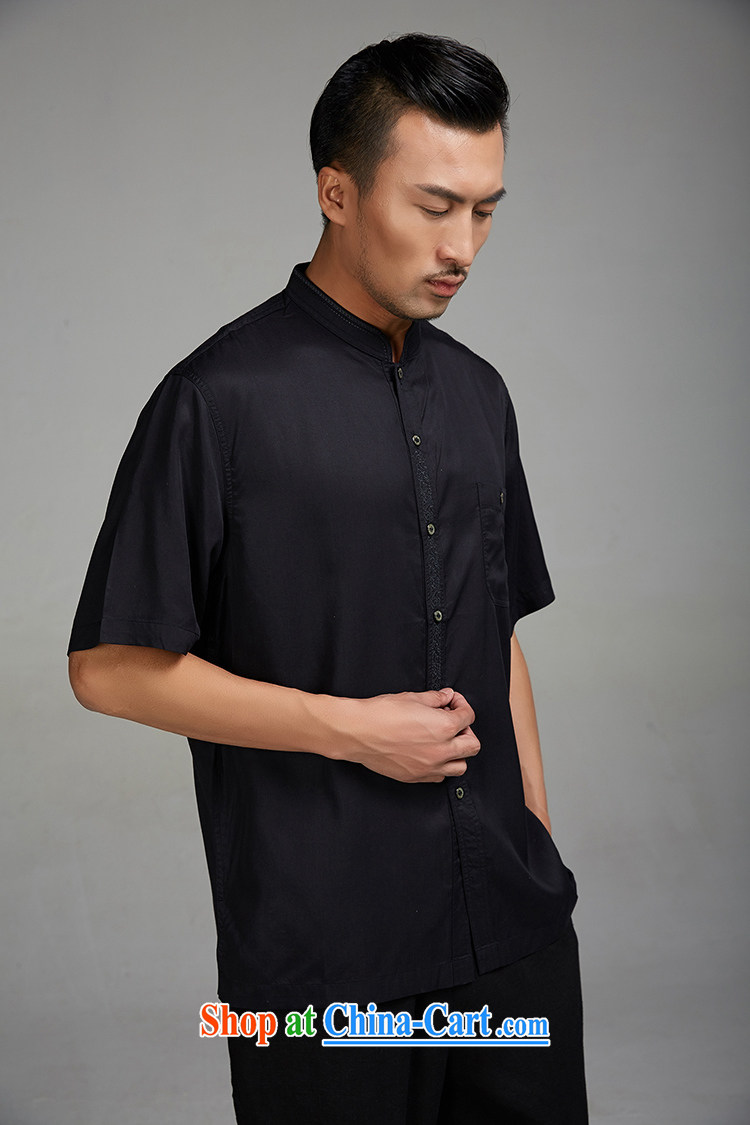 De wind turbine hall widely acclaimed Summer 2015 new 100% Black, male Chinese short-sleeve Ethnic Wind Chinese clothing black M pictures, price, brand platters! Elections are good character, the national distribution, so why buy now enjoy more preferential! Health