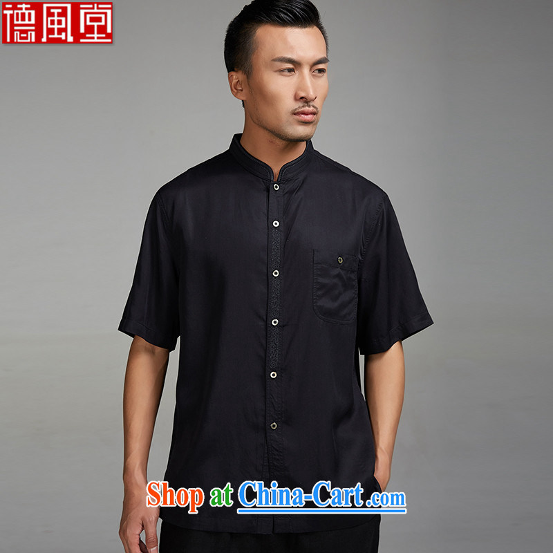 De wind turbine hall widely acclaimed Summer 2015 new 100_ Black, male Chinese short-sleeve Ethnic Wind Chinese clothing black M