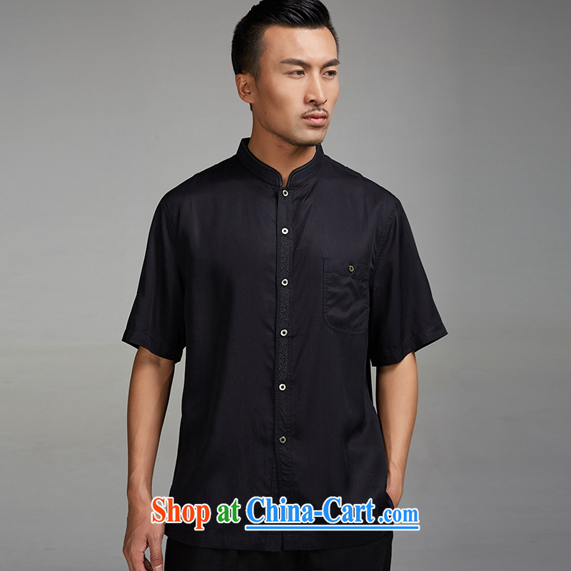 De wind turbine hall widely acclaimed Summer 2015 new 100% Tony Blair, men's Chinese short-sleeved Ethnic Wind Chinese clothing black M, de-tong, shopping on the Internet