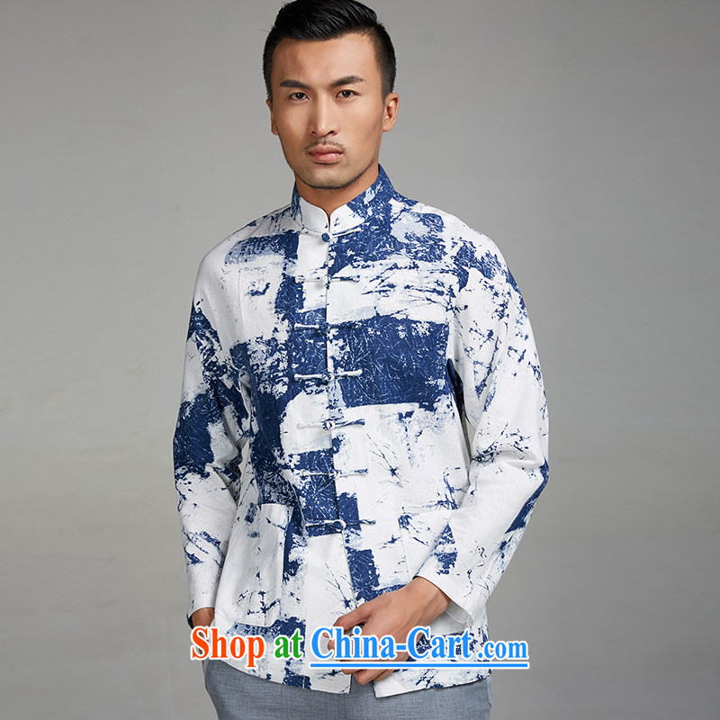 De-tong the Jun 2015 new 100% Cotton Men's Chinese long-sleeved T-shirt Chinese, T-shirts with side pockets blue and white XXXL, de-tong, and shopping on the Internet