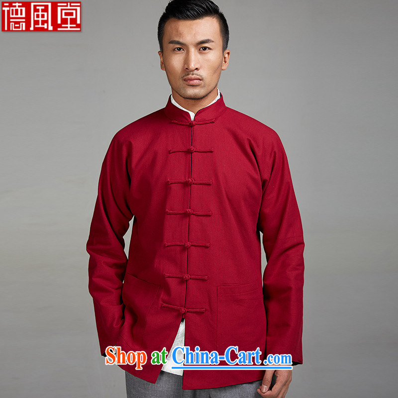 De-church retreat day 2015 new Chinese traditional style linen two-through-shoulder long-sleeved thick durable Chinese clothing dark blue + red M_165