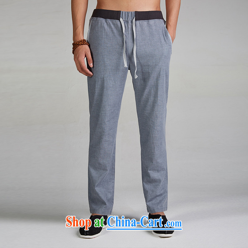De-tong by mine 2015 spring and fall new Chinese men's trousers cotton the Chinese pants tapestry waist Elastic waist Chinese clothing light blue XXXL, de-tong, shopping on the Internet