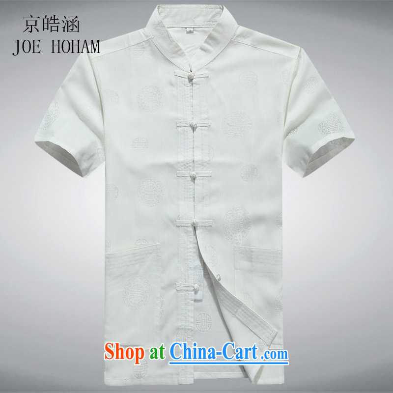 kyung-ho covered by men's short-sleeved Chinese elderly in summer cotton Ma T-shirt Chinese national linen service, larger jacket white XXXL
