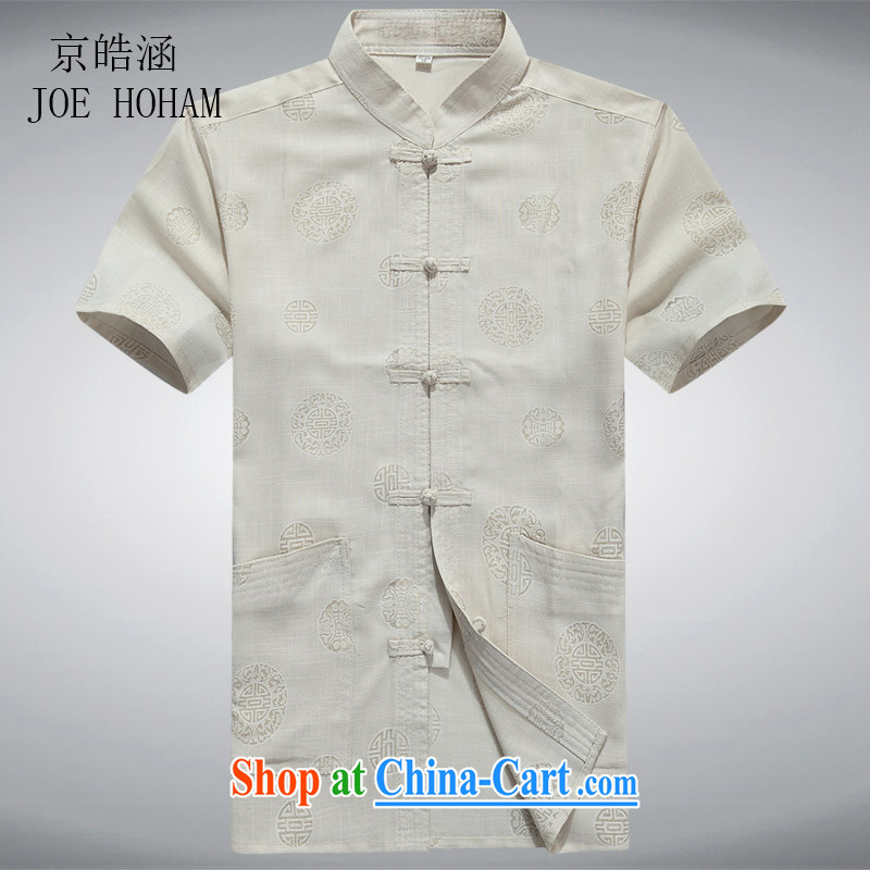 kyung-ho covered by men's short-sleeved Chinese package older summer cotton Ma T-shirt Chinese national linen service, the code jacket beige XXXL