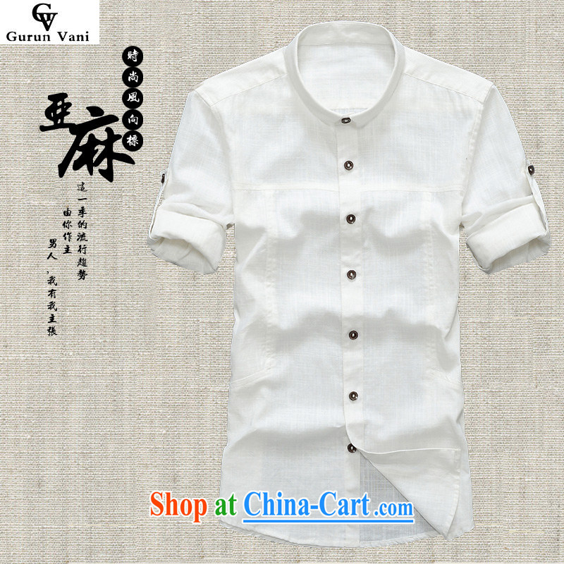 Gurun Vnai smock Tang replace summer men linen short-sleeve 7 sleeve leisure beauty, T-shirt and white 5 XL