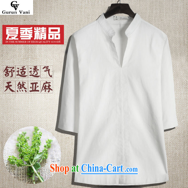 Gurun Vani smock Tang replace summer China winds, men's linen short-sleeve shirt 680 white 5 XL