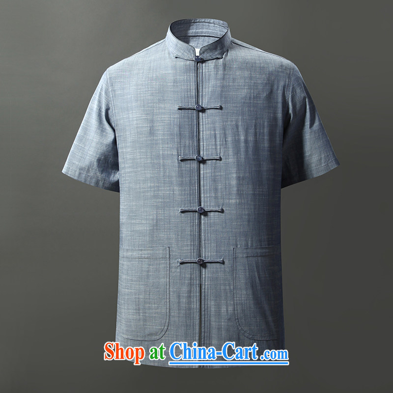 Tibetan swords into plowshares men's summer short with cotton worsted T-shirt with short sleeves and collar-tie China wind blue 158,018 175/L, hiding their swords into plowshares, and shopping on the Internet