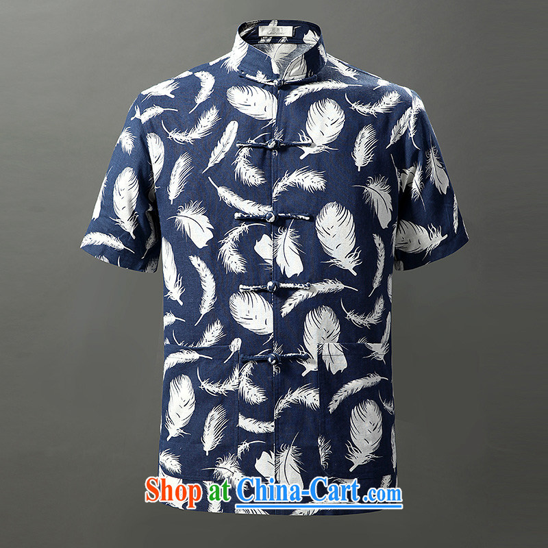 Tibetan swords into plowshares men's summer Chinese cotton the ethnic style Chinese T-shirt with short sleeves 6010 blue 175/L, hiding their swords into plowshares, and shopping on the Internet