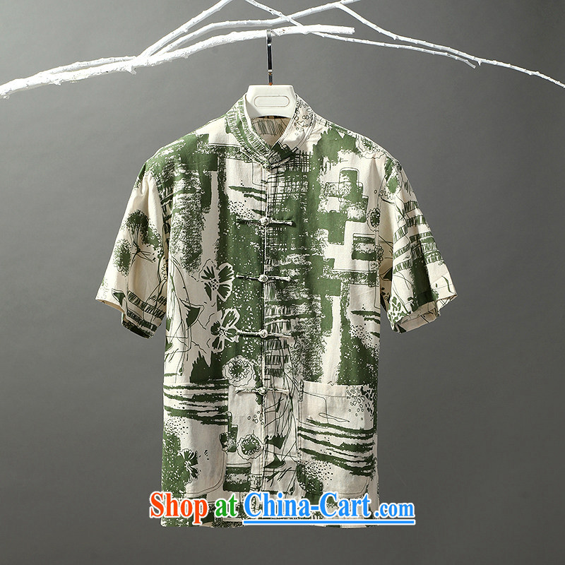 Tibetan swords into plowshares men's summer Chinese cotton the ethnic style Chinese T-shirt with short sleeves 6013 green 190/XXXL, hiding their swords into plowshares, and shopping on the Internet