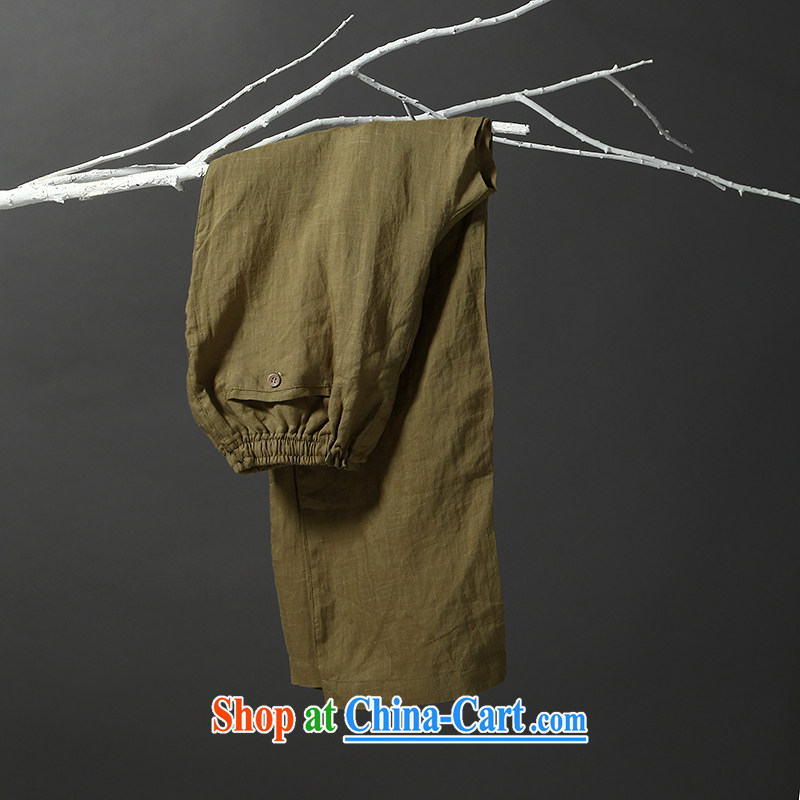 Tibetan silk manuscripts summer 2015 men's Chinese cotton mA short sleeve T-shirt Chinese style trousers green 6007 180_XL