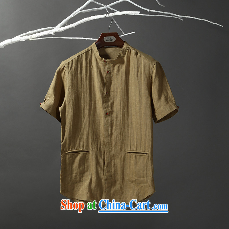 Tibetan swords into plowshares new summer men's short-sleeved linen cotton shirt and Lightweight breathable and stylish lounge 6008 Cornhusk yellow 190/XXXL, hiding their swords into plowshares, and shopping on the Internet