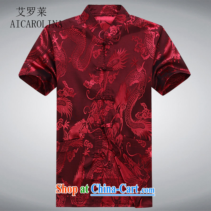 The Honorable Henry Tang, the men's summer short-sleeve kit, elderly father with Ethnic Wind shirt new large, China wind Red Kit XXXL, AIDS, Tony Blair (AICAROLINA), online shopping
