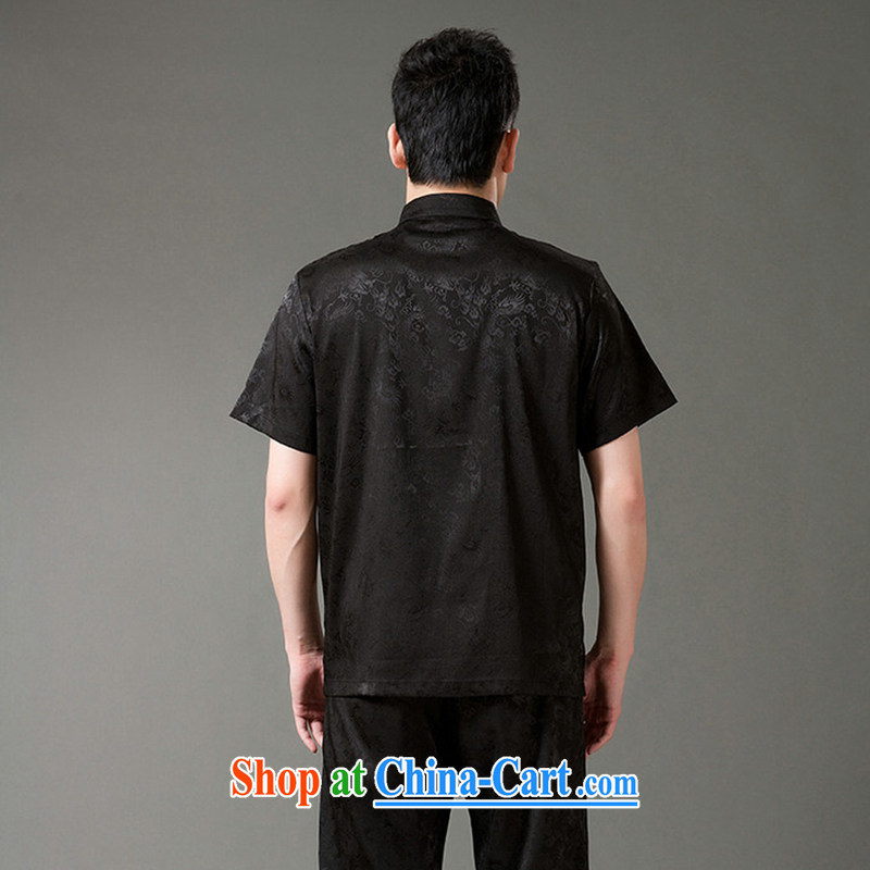 Silver armor Tang is short-sleeved and older Chinese men and men's summer Chinese Embroidery long trousers kit, served the black 185, silver armor, shopping on the Internet