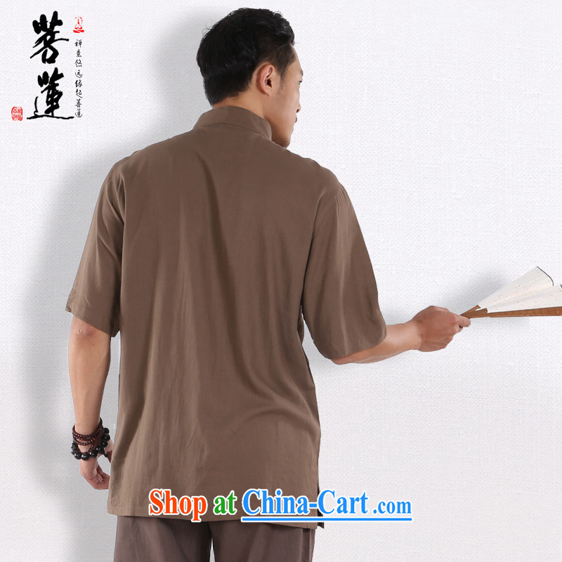 Restrictive Lin cotton the Zen service linen Cotton Men, short-sleeved shirts Zen cynosure leisure China wind national yoga clothing T-shirt brown L, pursued Lin, shopping on the Internet