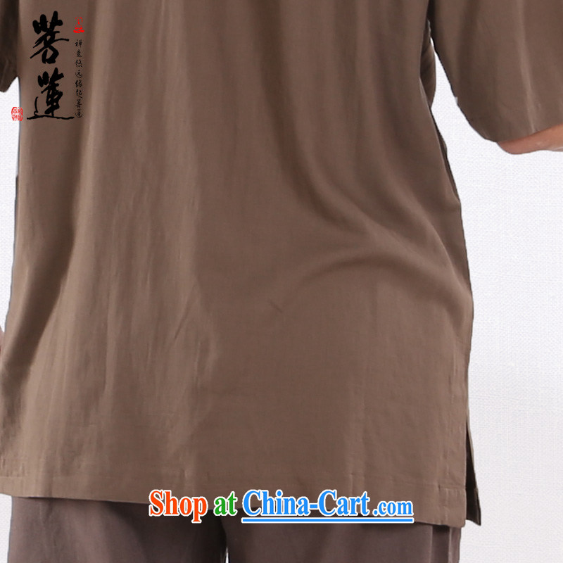 Restrictive Lin cotton the Zen service linen Cotton Men, short-sleeved shirts Zen cynosure leisure China wind national yoga clothing T-shirt brown L, pursued Lin, shopping on the Internet