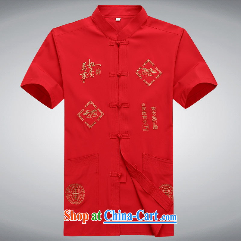 100 brigade BaiLv summer stylish thin, for comfortable short-sleeved-buckle Casual Shirt red XXXL