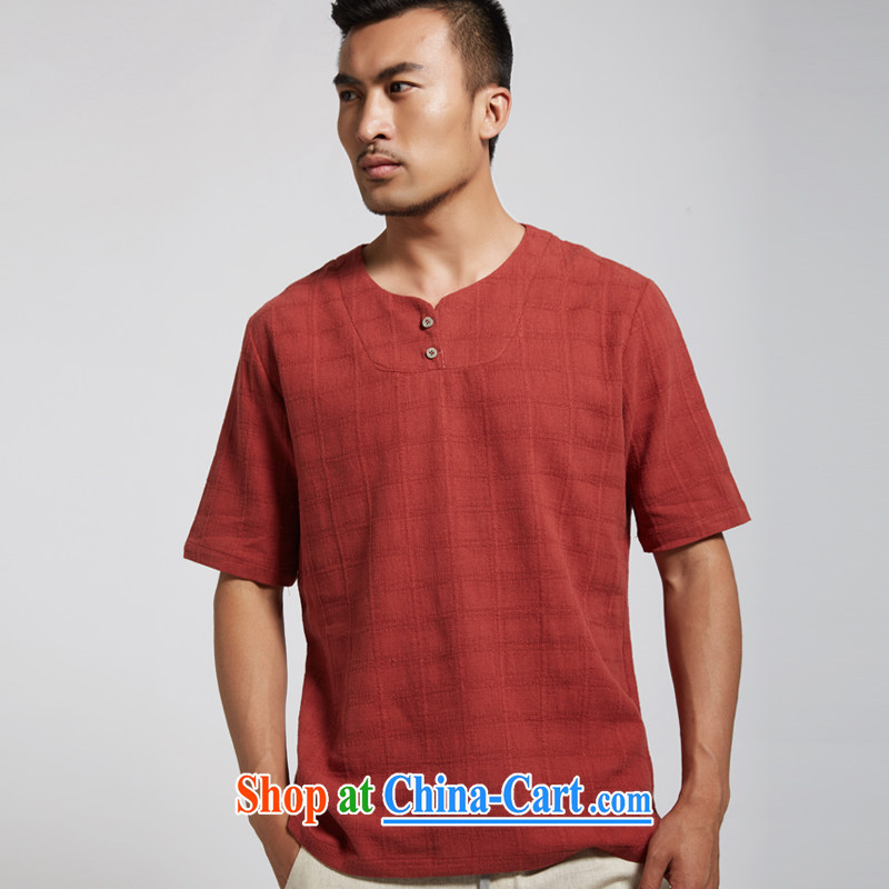 De-tong ming to summer 2015 new cotton Ma Man Tang on short-sleeved leisure short-sleeved shirt Chinese clothing red XXXL, de-tong, and shopping on the Internet