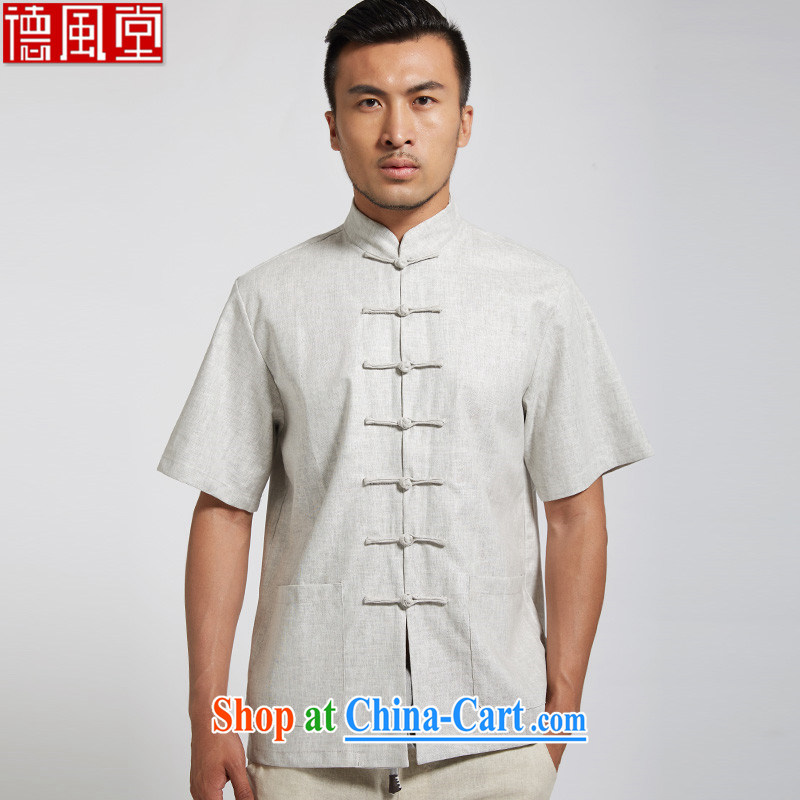 De wind church diligently summer 2015 new units the male Chinese short-sleeved traditional style 7 snap on Chinese clothing gray XL