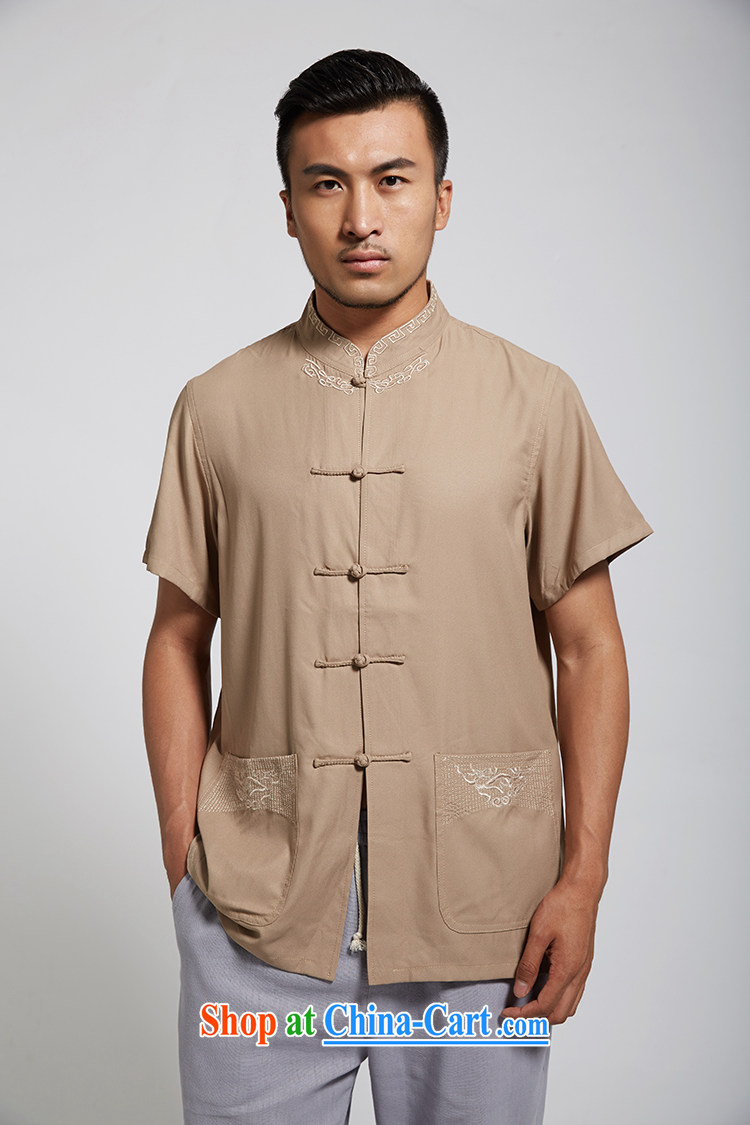 De-church was far from summer 2015 new polyester men's Chinese short-sleeved Chinese clothing is detained Chinese shirt, older men's dark coffee XXXL pictures, price, brand platters! Elections are good character, the national distribution, so why buy now enjoy more preferential! Health