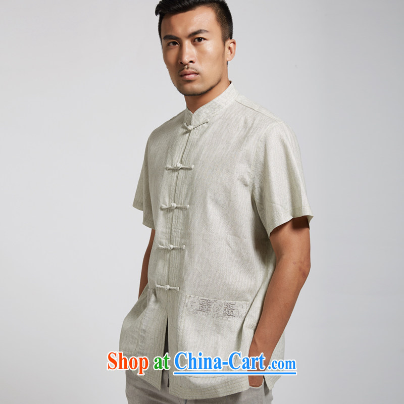 De wind turbine hall the whole summer 2015 new linen men's short is short-sleeved Chinese clothing Chinese wind beige XL, de-tong, and shopping on the Internet