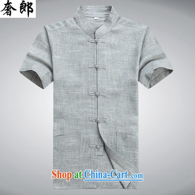 Luxury health 2015 summer Chinese Antique linen T shirts men's short-sleeved cotton the middle-aged men's T-shirt loose, apply for the original Tang design manual tray for morning exercise serving light gray Kit 190/56, extravagance, and shopping on the I