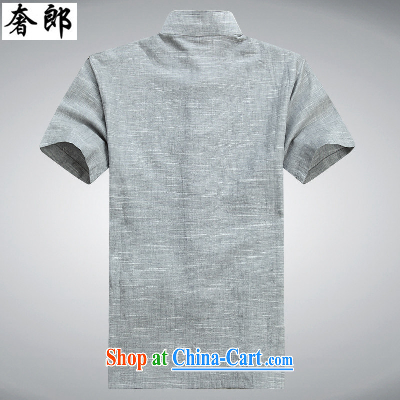 Luxury health 2015 summer Chinese Antique linen T shirts men's short-sleeved cotton the middle-aged men's T-shirt loose, apply for the original Tang design manual tray for morning exercise serving light gray Kit 190/56, extravagance, and shopping on the I
