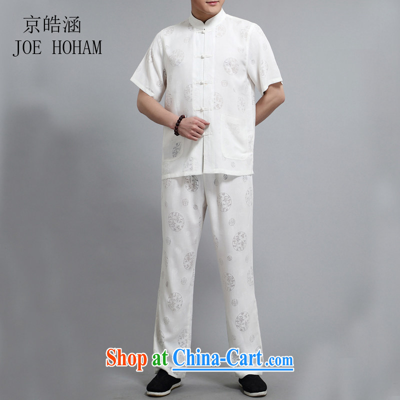 kyung-ho covers New, Old Summer men's Chinese linen shirt Kit China wind linen short-sleeve dress white 4XL