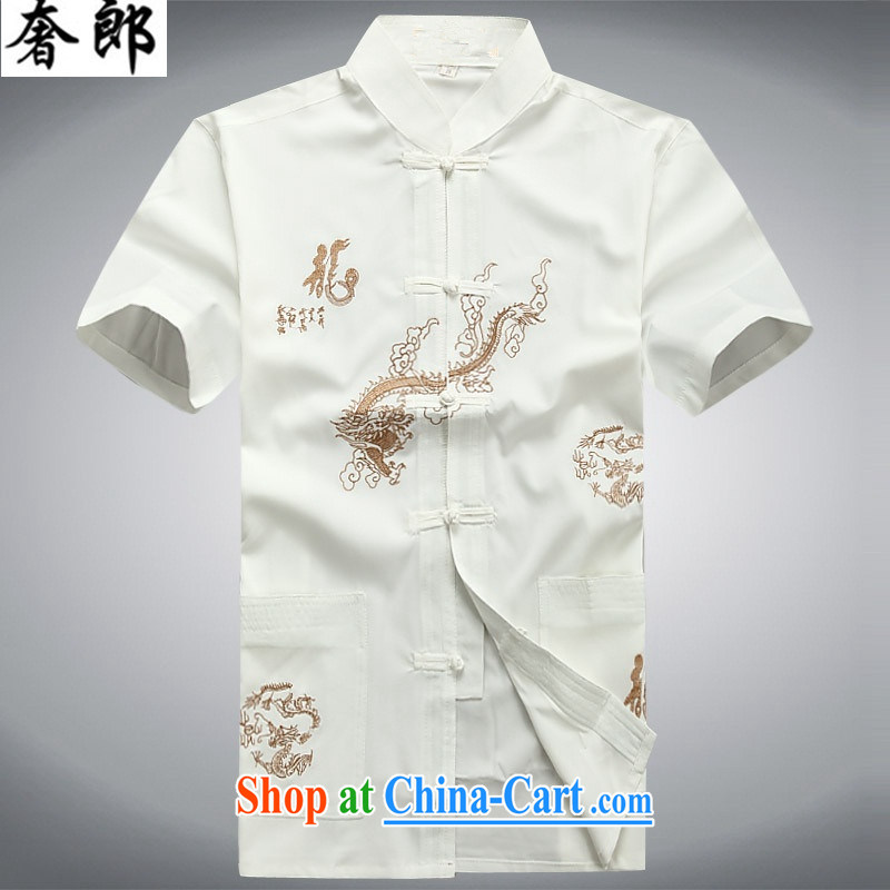 Luxury health 2015 original Chinese wind load of middle-aged men's short-sleeve and collar Tang replace summer men leisure Chinese national costume hand-tie morning exercise clothing white Kit 190_56