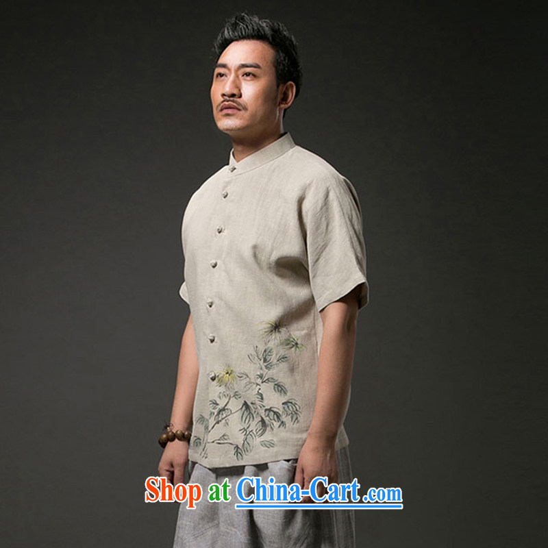 Internationally renowned Chinese men's leisure stamp duty and cotton mA short-sleeved shirt China wind male summer linen T-shirt and light green 4 XL