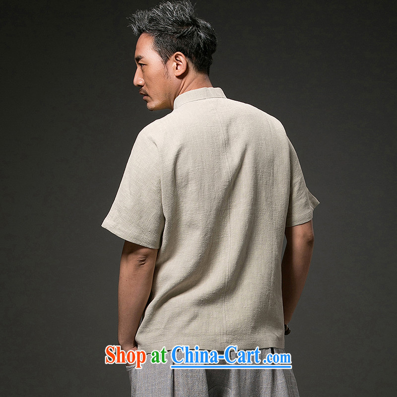 Internationally renowned Chinese men's leisure stamp duty and cotton mA short sleeved T-shirt Chinese Wind and summer linen T-shirt and light green 4 XL, internationally renowned (CHIYU), online shopping