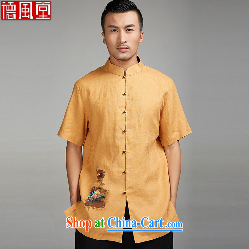 De-Tang Ching-I would be grateful if the 2015 summer flax men and Chinese short-sleeve Ethnic Wind 100_ linen chumps snap loose Version Chinese clothing yellow M