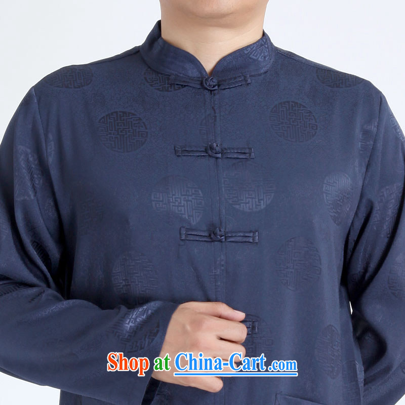 His dad's old auspicious circle in older Tang package loaded long-sleeved Kit autumn silk middle-aged men Tang package installed with his father, older men and blue-the-hi - long-sleeved Kit 170# (125 - 140 Jack through, Dad auspicious, shopping on the In