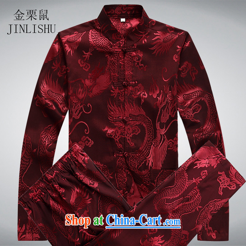 The chestnut mouse spring men Tang replace Kit long-sleeved T-shirt Chinese style clothing, older Tang package red package XXXL