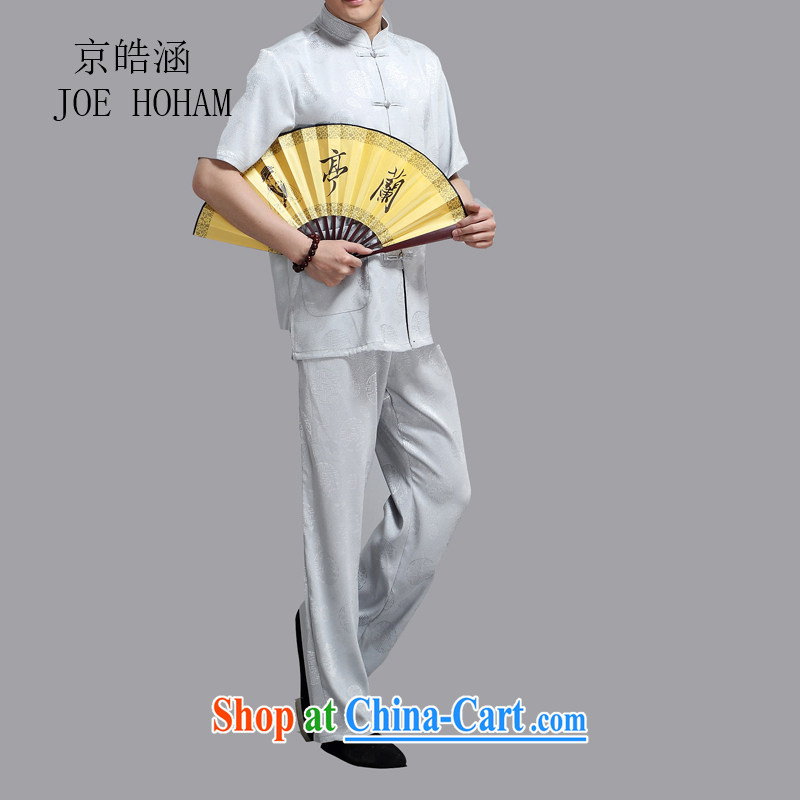 kyung-ho covered by men with short set short-sleeved older persons in men's T-shirt Dad Grandpa pants summer wear T-shirt light gray 4 XL, Kyung-ho (JOE HOHAM), online shopping