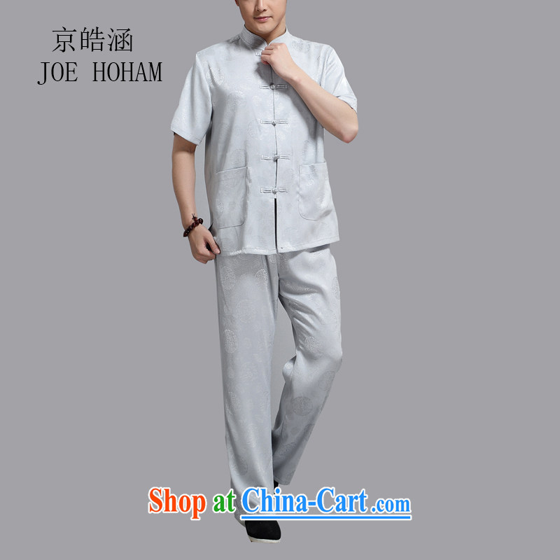 kyung-ho covered by men with short set short-sleeved older persons in men's T-shirt Dad Grandpa pants summer wear T-shirt light gray 4 XL, Kyung-ho (JOE HOHAM), online shopping