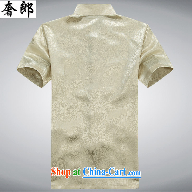 Luxury health 2015 new, middle-aged and older Chinese summer short-sleeved T-shirt, shirt collar middle-aged men with short T-shirt Dad loaded male elderly clothing beige Kit 175/50, extravagance, and shopping on the Internet