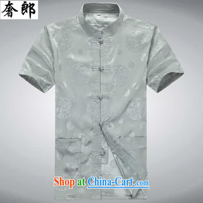 Luxury health 2015 new national dress summer men Tang mounted package short-sleeved older people in silk men's T-shirt Dad Grandpa summer manual tray back light gray suit 165 /46, extravagance, and shopping on the Internet
