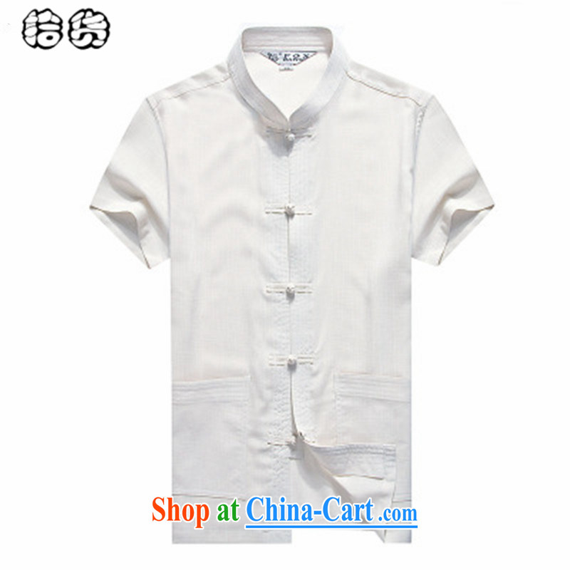 The dessertspoon, summer 2015, middle-aged men Chinese Chinese linen shirt men's solid color simple, short-sleeved shirt cotton the leisure the code t-shirt yellow 185, European, exotic lime (ougening), online shopping
