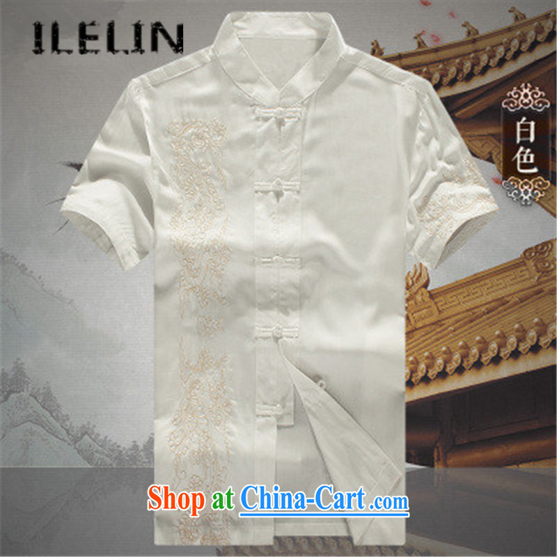 ILELIN summer 2015, middle-aged and older short-sleeved Chinese men and Mr Ronald ARCULLI middle-aged men's summer Chinese Dress Grandpa summer Han-Dad T-shirt large, white 190