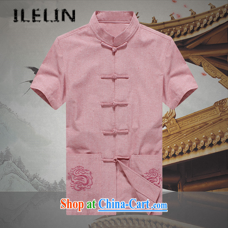ILELIN summer 2015 Chinese wind men Chinese men's Summer Youth short-sleeve T-shirt, collar shirt Chinese Han-shirt improved the code pink 190