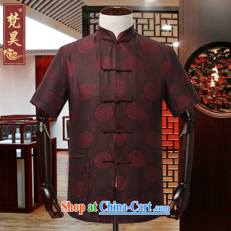 Van Gogh's annual Chinese men and a short-sleeved summer 2015 older persons in Hong Kong cloud yarn silk Chinese men and the Code loose short-sleeve shirt DX 903 red M
