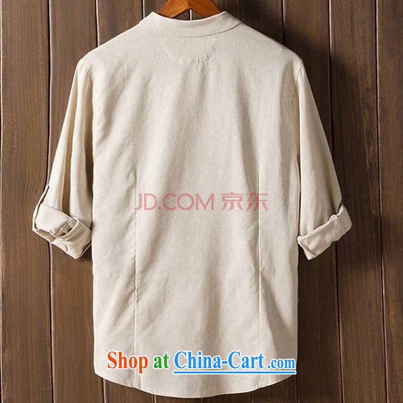 Happy Ka, summer 2015 men's Chinese shirt China wind culture T-shirt 7 sub-sleeved shirts cuff in linen and the fat, T-shirt beige 4 XL, happy, and, shopping on the Internet