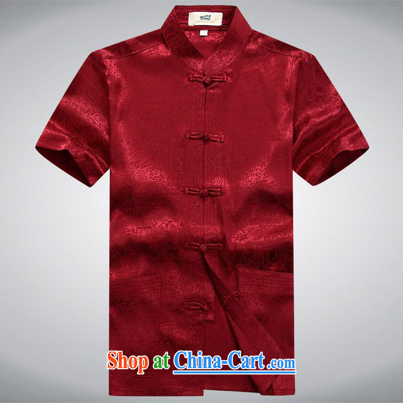 100 brigade BaiLv summer stylish thin, for comfortable short-sleeve-snap Leisure package deep red XXL