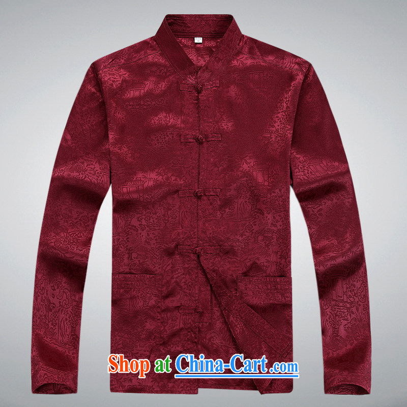 100 brigade BaiLv summer stylish thin, for comfortable long-sleeved tray snap Leisure package deep red XXXL