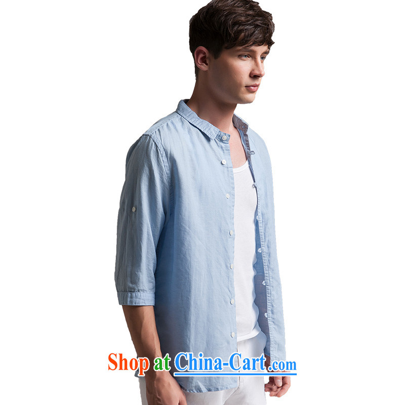 The original Chinese Wind and linen T shirts and summer 7 short-sleeved loose solid-colored cotton the Chinese Tang fitted T-shirt SL YK 8 3019 blue L, oxygen (Y &CHIC), online shopping