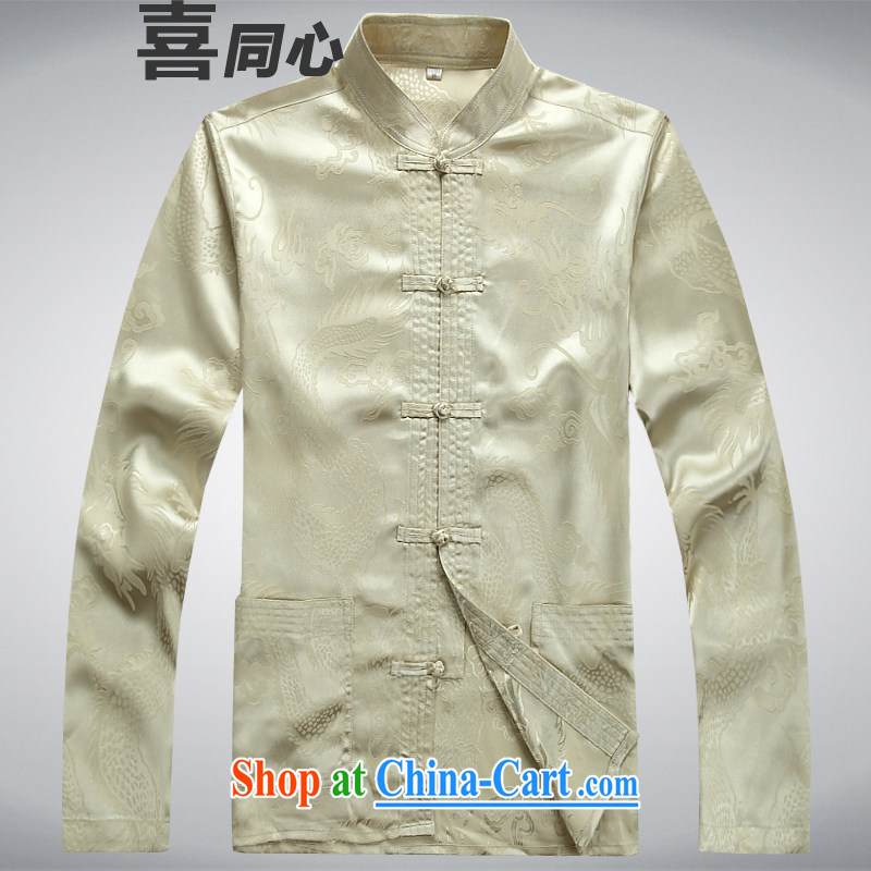 Hi concentric 2015 new t-shirt Long-Sleeve men Tang with beige A XXXL