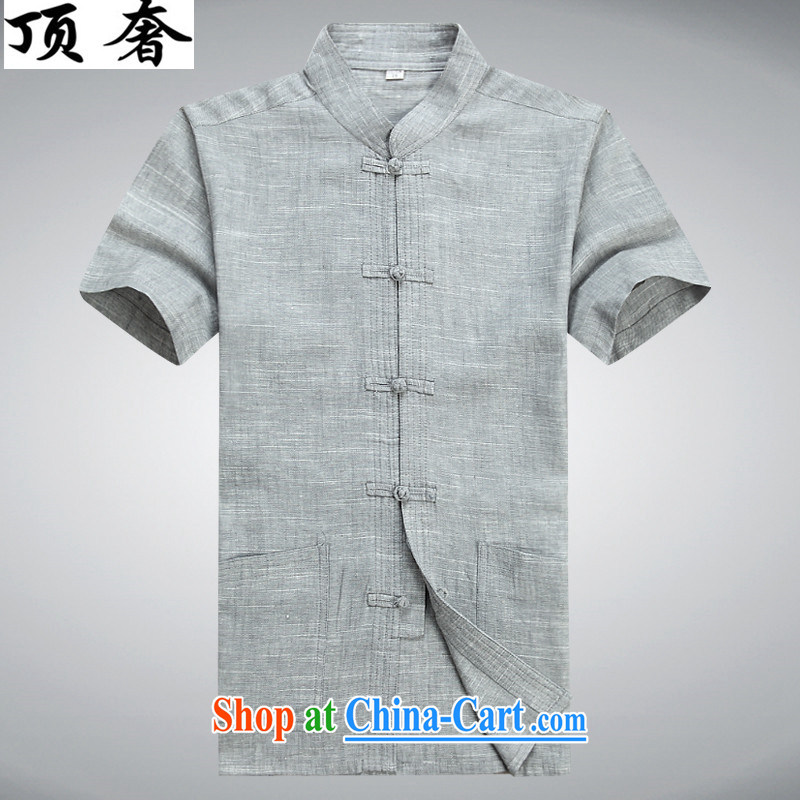 Top Luxury Tang in older men's short-sleeve kit summer male short-sleeve linen ethnic Han-Chinese wind male Kit beige loose version, for the charge-back father with gray 1 190 T-shirt