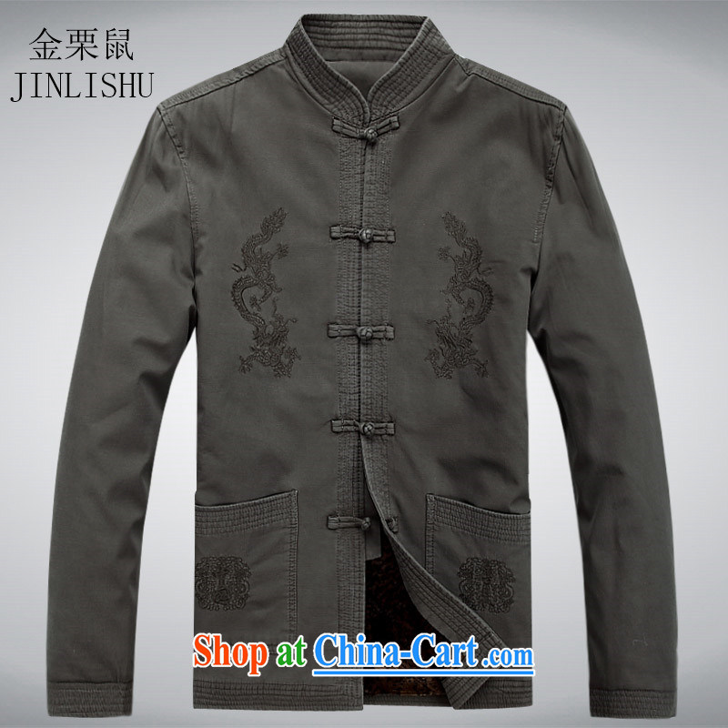 The chestnut mouse new spring older persons in Chinese men's long-sleeved jacket cotton casual jacket and smock-han-gray XXXL