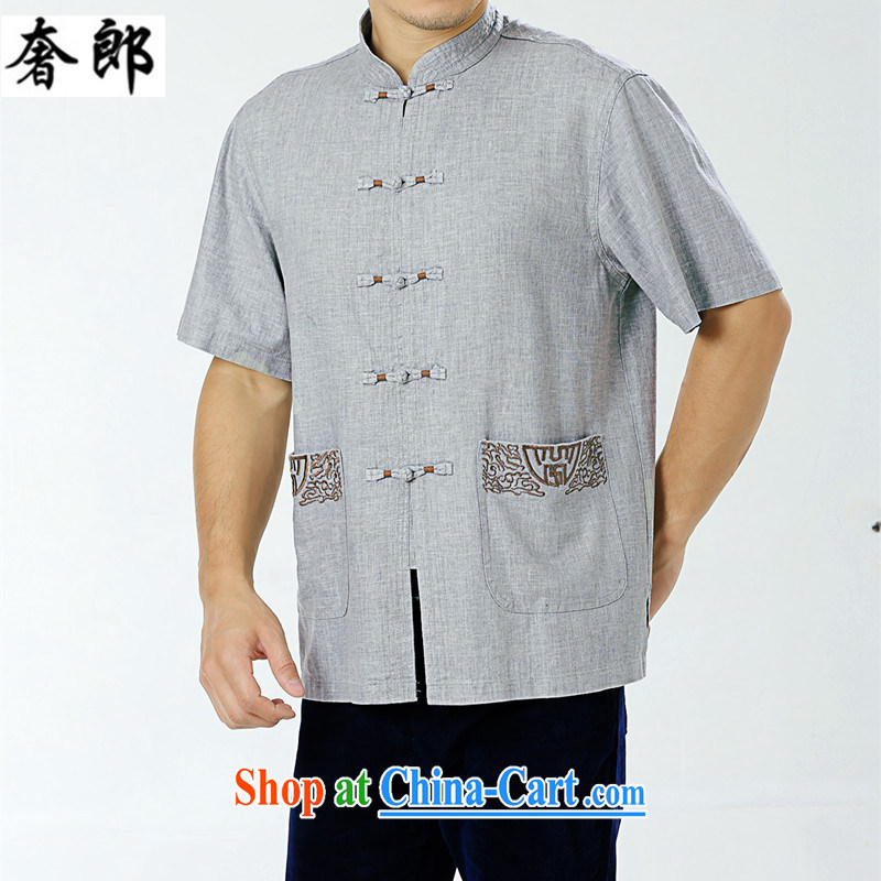 Luxury health, older men and Chinese linen Tang with a short-sleeved shirt loose Chinese men and Mr Ronald ARCULLI shirt mA short-sleeved Chinese shirt men and Chinese wind Han-improved short-sleeved Tang with white and gray M, extravagance, and shopping